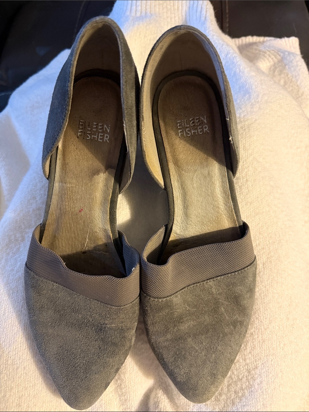 Eileen Fisher Gray Suede Pointed-Toe D'Orsay Flats